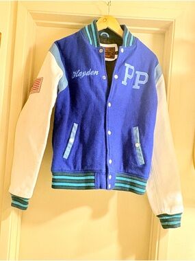 Hayden Blue & White Letterman Varsity Bomber Jacket